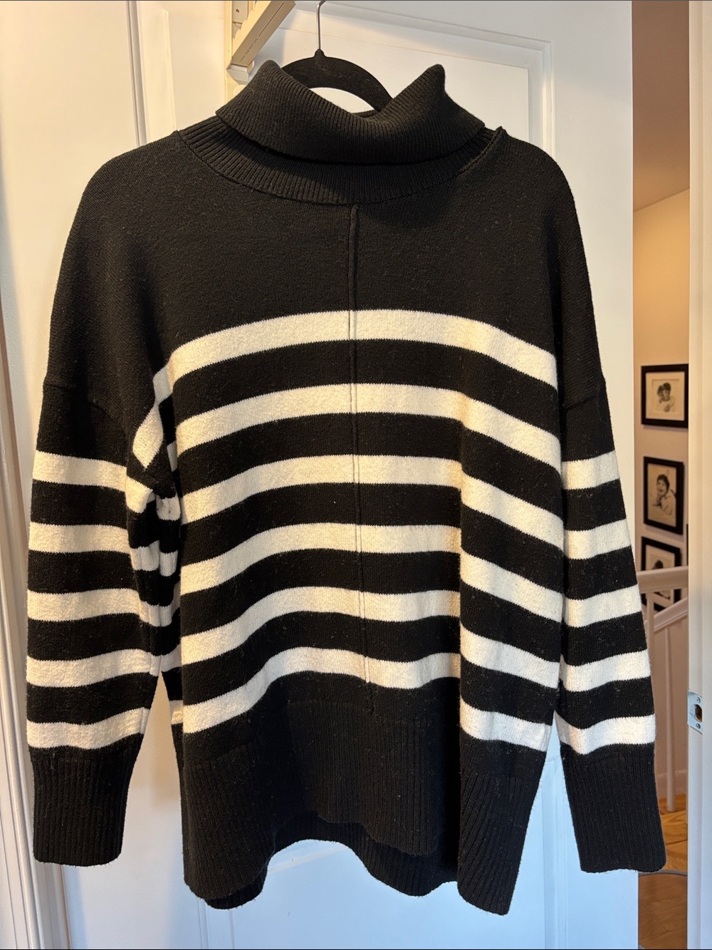Banana Republic Black & White Striped Turtleneck Sweater